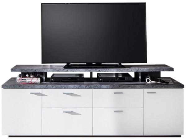 TV-Lowboard weiß und Stone grau 180 cm Komforthöhe