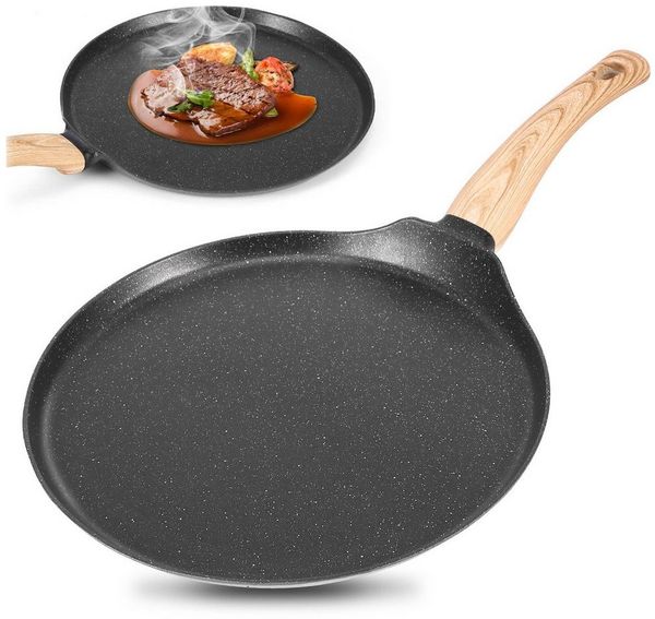 BlingBin Crêpepfanne 10 Zoll Pfannkuchen mit Kunststoffgriff, Antihaftpfanne Omlettpfanne, Aluminiumguss (1er Set, 1-tlg, Küchenzubehör, Pfannen Ø26 cm), Pfannkuchenpfanne für Elektro Gas Keramik Induktion Herd, Schwarz