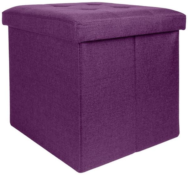 Intirilife Sitzhocker (Sitzwürfel mit Stauraum 30x30x30 cm in NEBEL LILA - Fußablage), Faltbare Sitzhocker - aus Stoff mit Mulden - Aufbewahrungsbox Truhe