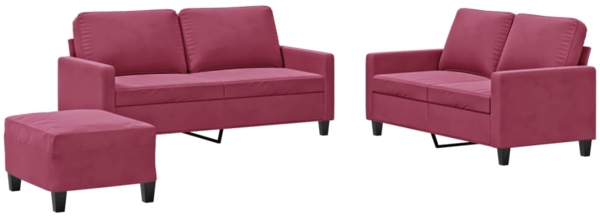 vidaXL 3-tlg. Sofagarnitur mit Kissen Weinrot Samt 3201510