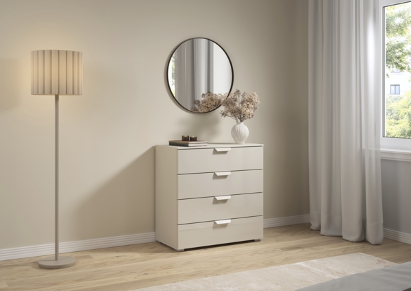 rauch Aditio Box, Kommode, 2 Schubladen, mit Glasfront, mit Softclose-Funktion, Farbe Beige, BxHxT 80x81x42cm