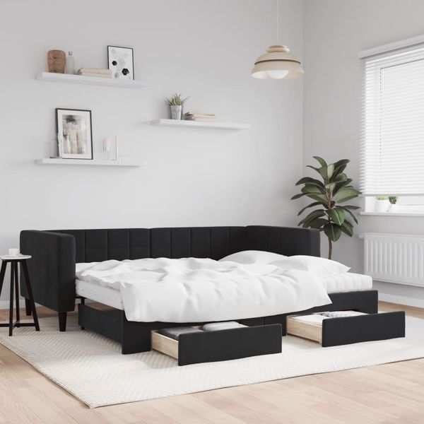 vidaXL Tagesbett Ausziehbar mit Schubladen Schwarz 90x190 cm Samt 3196778