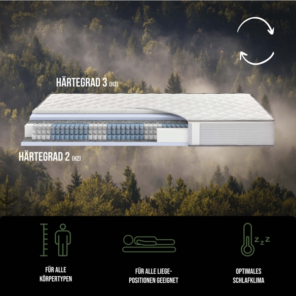 Schwarzwaldmarie Anna – 7-Zonen-Taschenfederkern mit 1000 Federn, Wendefunktion und Viscoauflage, Größe: 90 x 190 cm, Härtegrad: Mittelfest / Fest (H3/H4) Bild 6