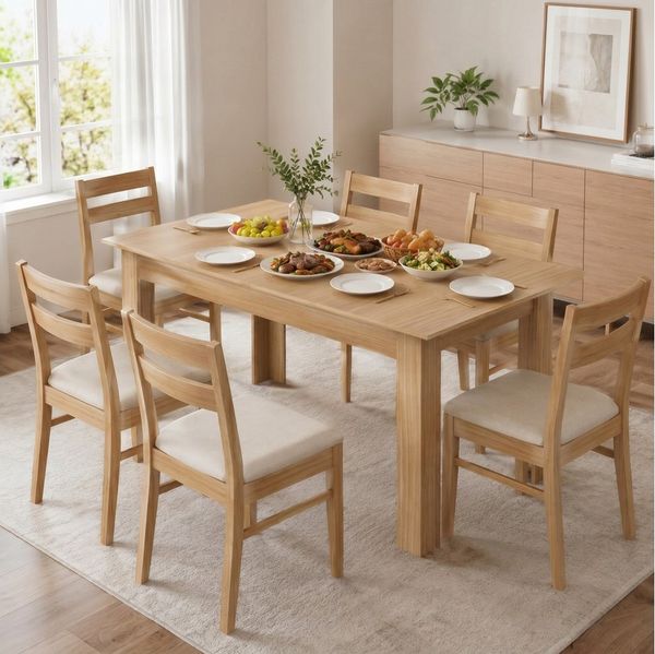 FUFU&GAGA Esstisch ausziehbar 160x70 cm Eiche Optik Modern 4-8 Personen