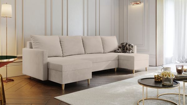 AX LIVING Sofa U Form mit Schlaffunktion Wesly U 290 cm – Stilvolles Beige