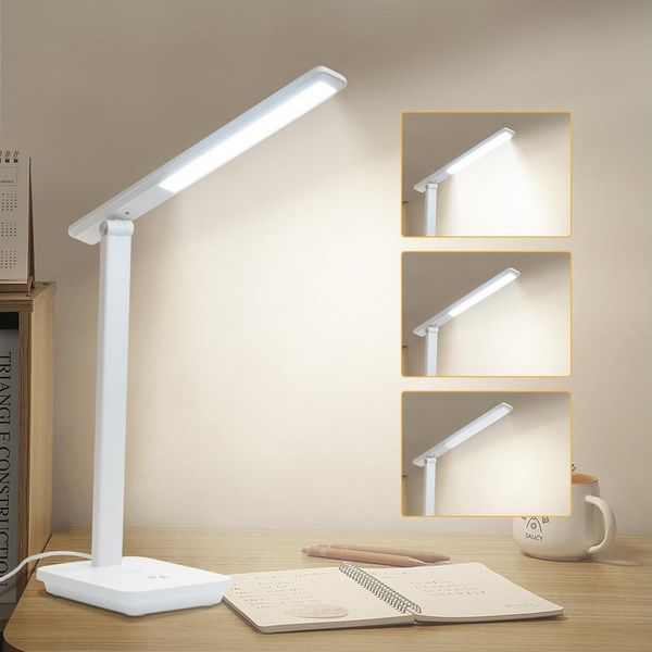 LQWELL Schreibtischlampe LED Tischlampe Abnehmbare Studienlampe, mit Touchdimmer, LED fest integriert, 3 Helligkeitsstufen, Dimmbare Tischleuchte, für Heimbüro, 0° bis 180° Drehung, 6500K