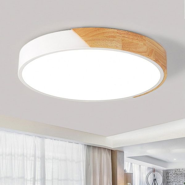 style home Deckenleuchte LED Deckenlampe Holz, dimmbar mit Fernbedienung 3000-6000K, 36W, LED fest integriert, Runde Lampe, 40*40*4cm, für Wohnzimmer Schlafzimmer Küche Diele Flur