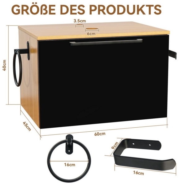 Puluomis Badezimmer-Set Waschbeckenunterschrank 60cm mit Waschbecken, (mit Handtuchring, Klopapierhalter) Bild 3