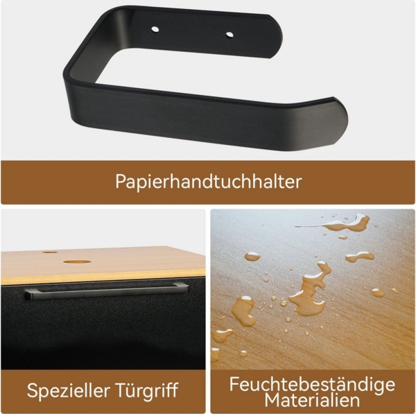 Puluomis Badezimmer-Set Waschbeckenunterschrank 60cm mit Waschbecken, (mit Handtuchring, Klopapierhalter) Bild 2