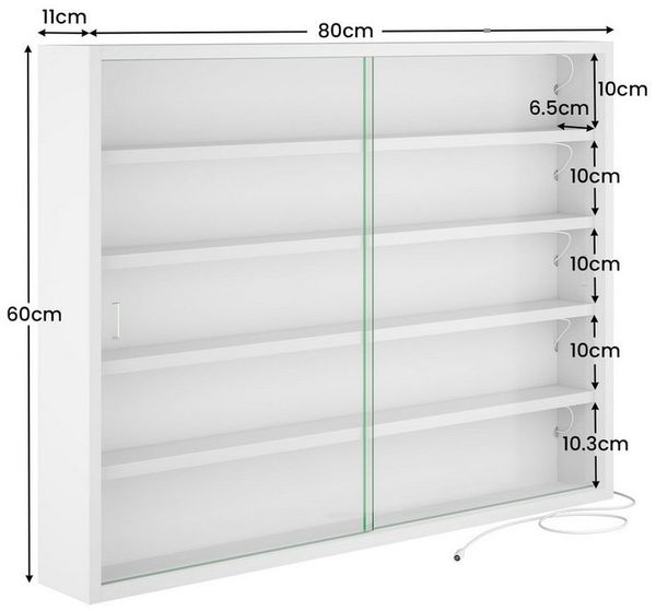 MSMASK Hängevitrine 5-stöckig, LED-Beleuchtung, Weiß