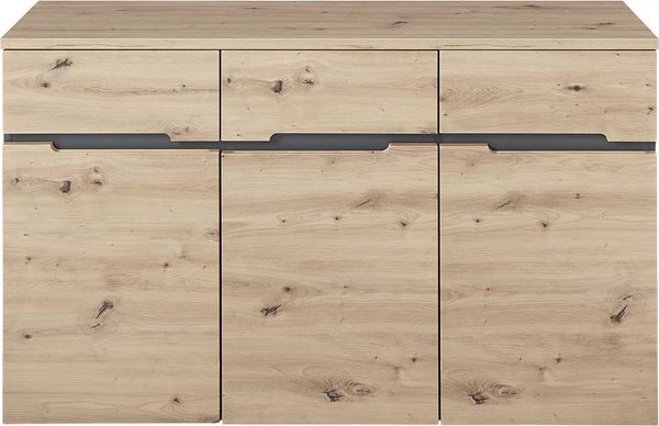 Kommode Melanie / Memphis, Holzwerkstoff, Grau, Holzfarben, 135 x 82 x 38 cm