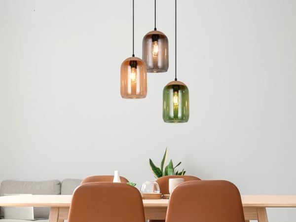 LED Cluster Pendelleuchte Lampenschirme bunt aus recyceltem Glas, Ø 30cm