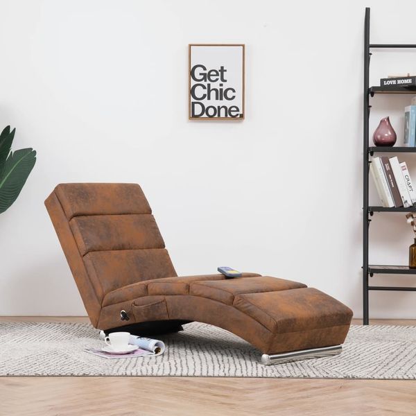 vidaXL Massage Chaiselongue Braun Wildleder-Optik 281299