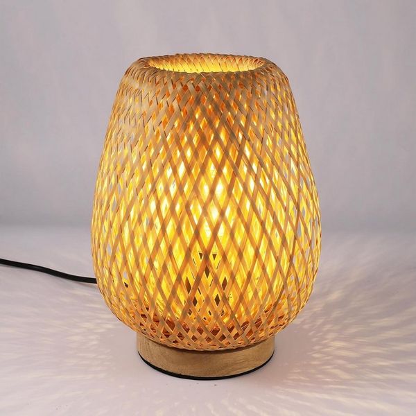 Riserva Schreibtischlampe Tischlampe Rattan Holz E27 Nachttischlampe mit Schalter