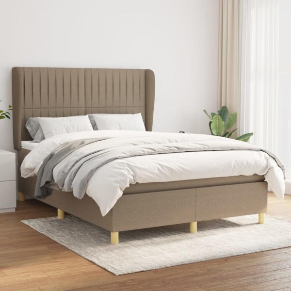 vidaXL Boxspringbett mit Matratze Taupe 140x190 cm Stoff 3128681