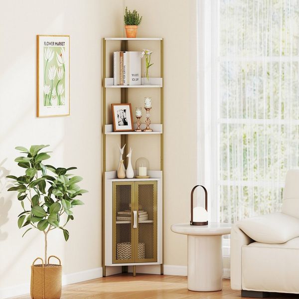 COSTWAY Standregal, Eckregal Bücherregal mit Schrank Holz 32 x 32 x 170 cm