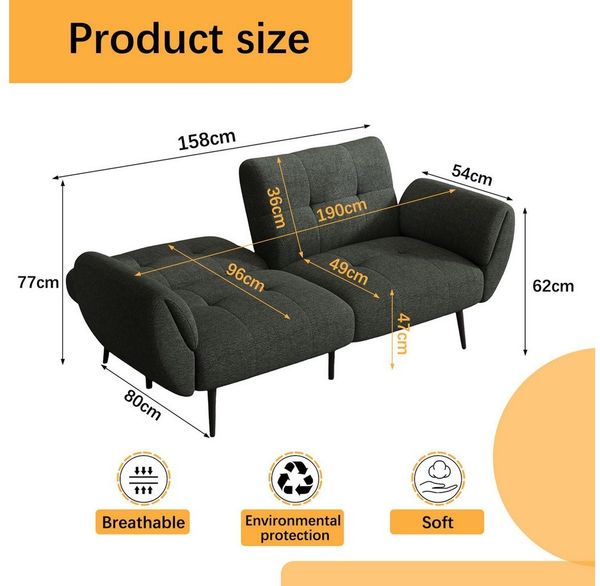 Jiexi 3-Sitzer Sofa Mit Schlaffunktion, Klappsofa Sofa 3 Sitzer, Geeignet Wohnzimmer