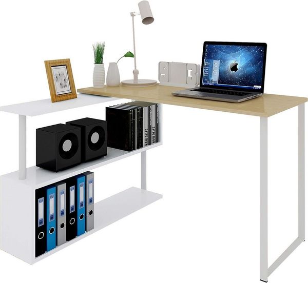 Woltu Schreibtisch (1-St), Bürotisch mit Ablagen, 120x100x74cm(BxTxH), MDF