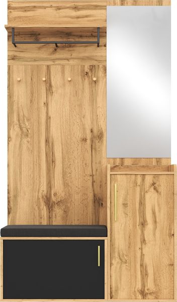 Kompaktgarderobe 100x38x185 cm mit Spiegel, Sitzbank und Schuhschrank – modernes Flurmöbel Set Bild 9