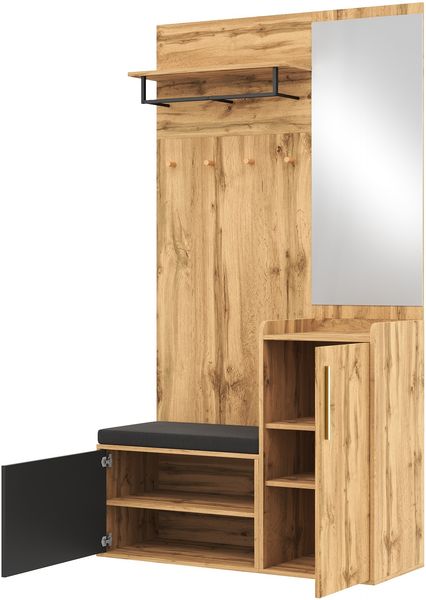 Kompaktgarderobe 100x38x185 cm mit Spiegel, Sitzbank und Schuhschrank – modernes Flurmöbel Set Bild 8
