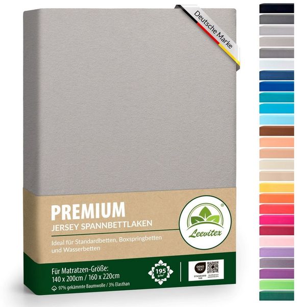 leevitex® Spannbettlaken Premium, verschiedene Größen, Stoffgewicht 195 g/m², 40 cm Steghöhe, Jersey-Elasthan, Gummizug: rundum, (1 Stück), verschiedene Farben, OEKO-TEX® STANDARD 100 zertifiziert