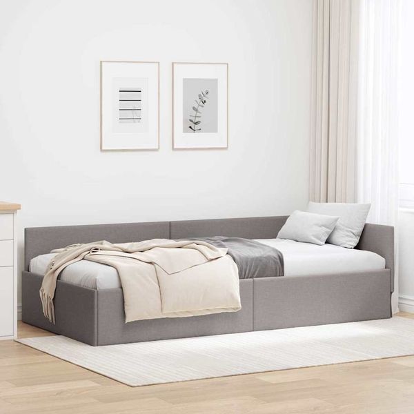 vidaXL Eckbettgestell mit Kopfteil Taupe 100 cm x 200 cm Stoff 42016056