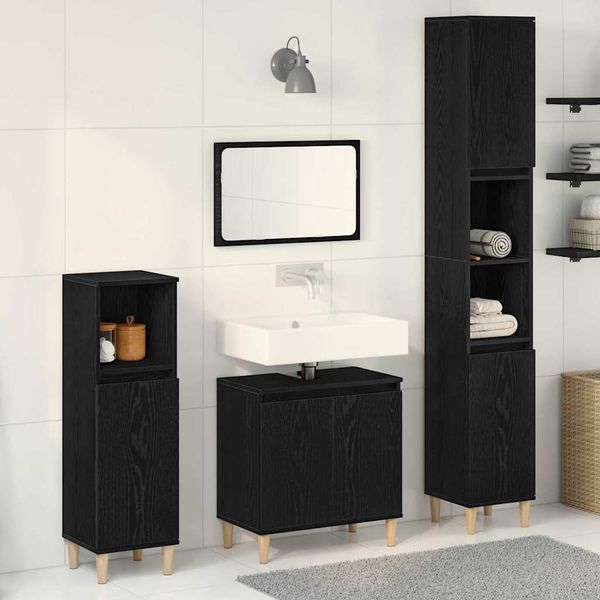vidaXL Badezimmermöbel-Set Wandmontiert 3 pcs Schwarz Eichen-Optik 3333088