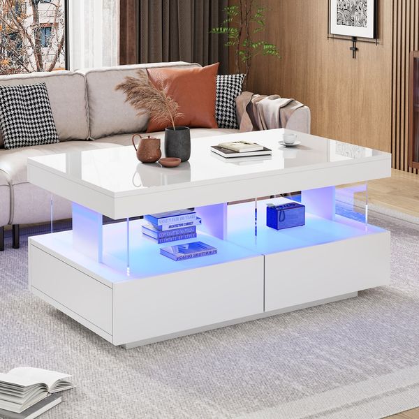 Merax Couchtisch, Sofatisch, Teetisch Kaffeetisch Beistelltisch Tisch, moderner Hochglanz-Sofatisch Wohnzimmertisch, Langlebige, kratzfeste und glatte Tischplatte, Weiß