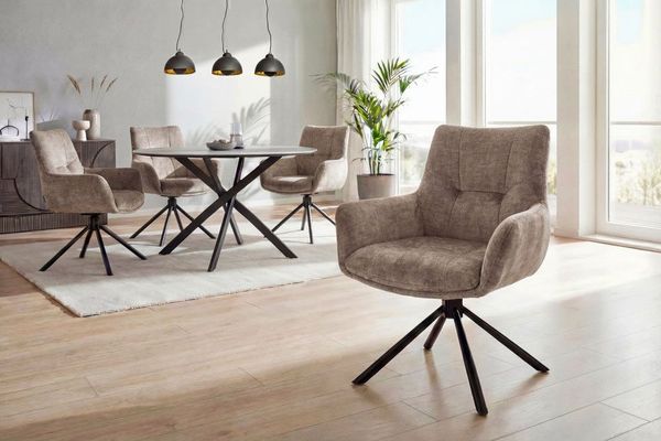 riess-ambiente Drehstuhl SIGNATURE taupe/schwarz - Samt, Metall, mit Armlehne, Taschenfederkern (Einzelartikel, 1 St), 360° drehbar & mit Taschenfederkern - ideal für Esszimmer & Büro