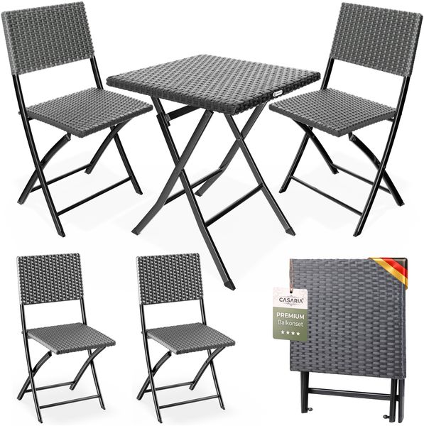 CASARIA® Polyrattan Balkonmöbel 3 tlg. Wetterfest Anthrazit