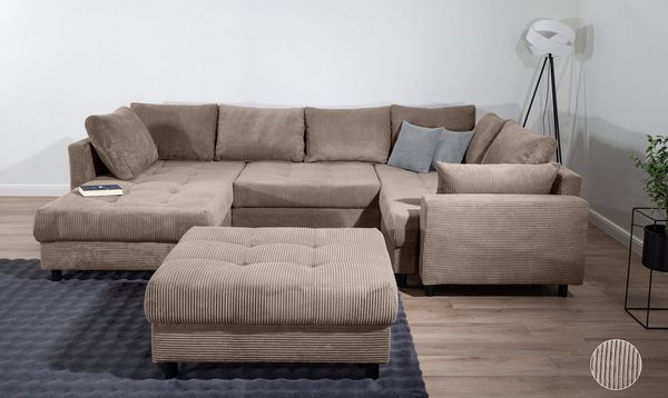 COLLECTION AB Wohnlandschaft Toni U-Form, B: 298 cm, Set: Sofa & Hocker, 2 Zierkissen, Federkern