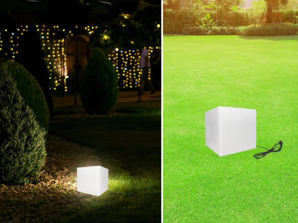 Gartenleuchte Würfel mit Erdspieß & 3m Kabel, IP65 - 30x30cm Bild 1