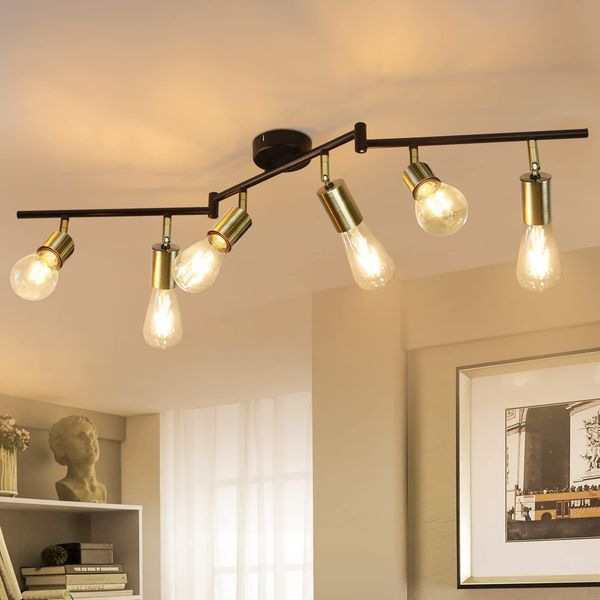 ZMH Vintage Deckenleuchte Retro Deckenlampe I Schwenkbare Gold Deckenstrahler mit 6 Flammig E27 Industrial Deckenspots Strahler aus Metall für Schlafzimmer Küche - Ohne Leuchtmitte