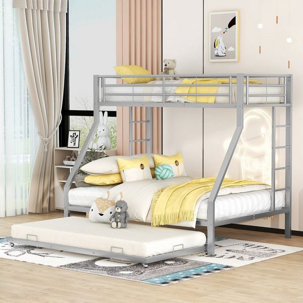 Flieks Etagenbett, Metallbett mit ausziehbarem Bett 90x200cm/140x200cm/90x190cm