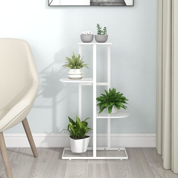 vidaXL Blumenständer 4-Etagen 43x22x76 cm Weiß Metall 336109