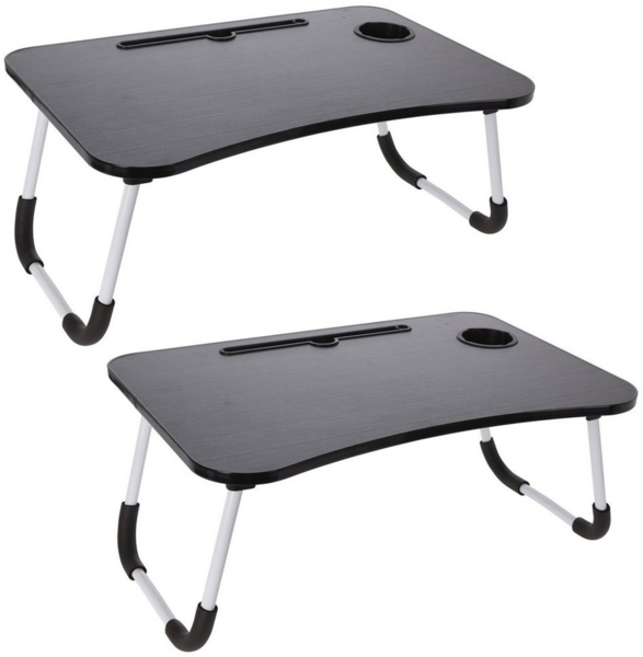 HAC24 Klapptisch Betttablett Laptop Tablett Betttisch Tablettisch Bett Sofa Tisch (2-St), mit Schublade Getränkehalter Klappbar 60x40 cm