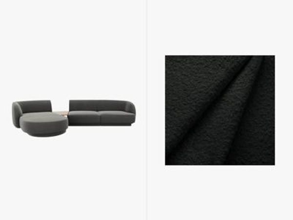 Micadoni Modulares Sofa Miley mit Recamiere 3-Sitzer Links Boucle Baloo Schwarz