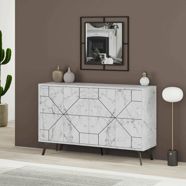 Dmora Anrichte Meridian 123 x 35 x 62,4 cm Weiß 2 Einlegeböden, 4 Türen