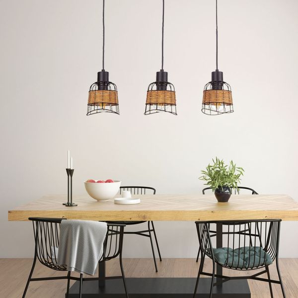 Hängeleuchte, Käfig-Design, Metall, Rattan, B 57 cm