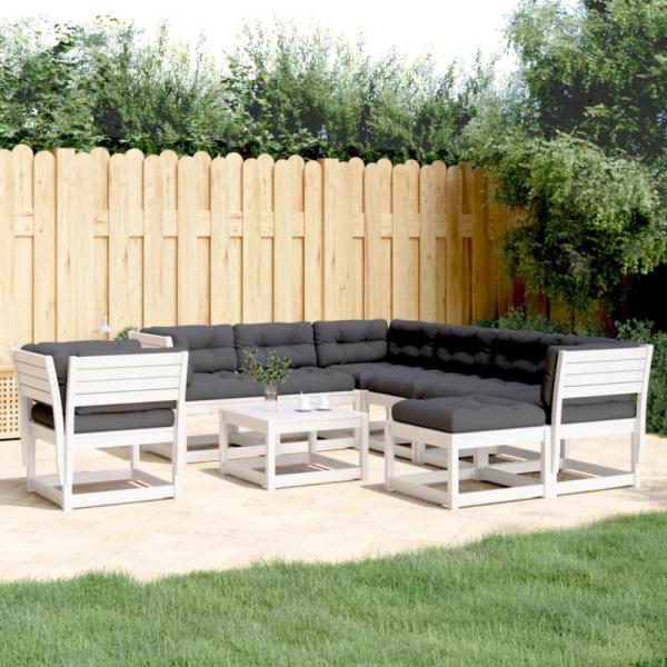 vidaXL 8-tlg. Garten-Lounge-Set mit Kissen Weiß Massivholz Kiefer 3216951