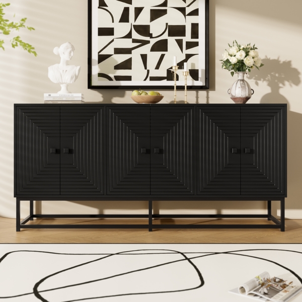 Moderner Aufbewahrungsschrank 160 x 38 x 75,5 cm mit 3 Doppeltüren – stilvolles Sideboard in Matt-Schwarz