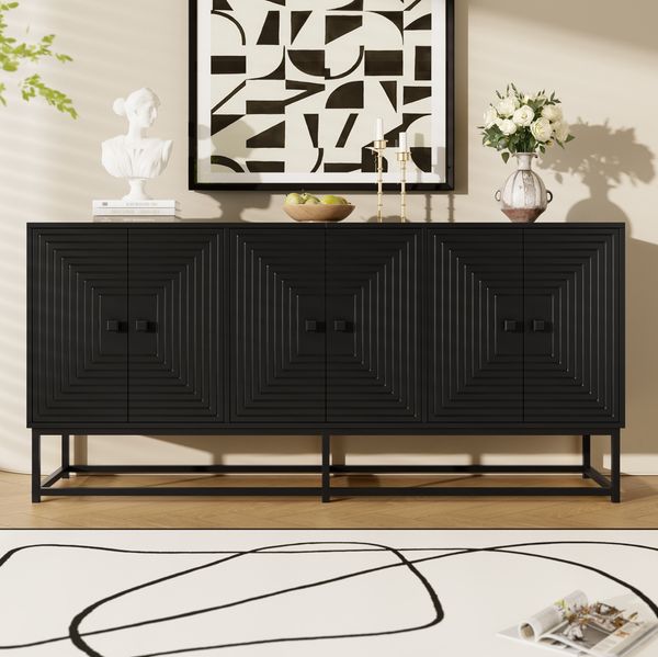 Moderner Aufbewahrungsschrank 160x38x75,5 cm mit 3 Doppeltüren – stilvolles Sideboard in Matt-Schwarz