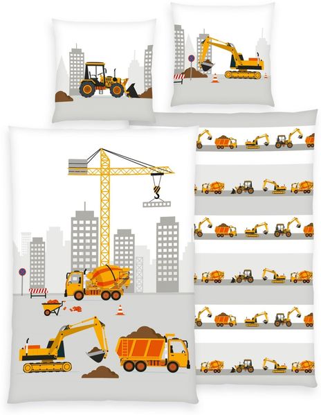 Herding Baustelle Wende Bettwäsche, 80 x 80 cm + 135 x 200 cm