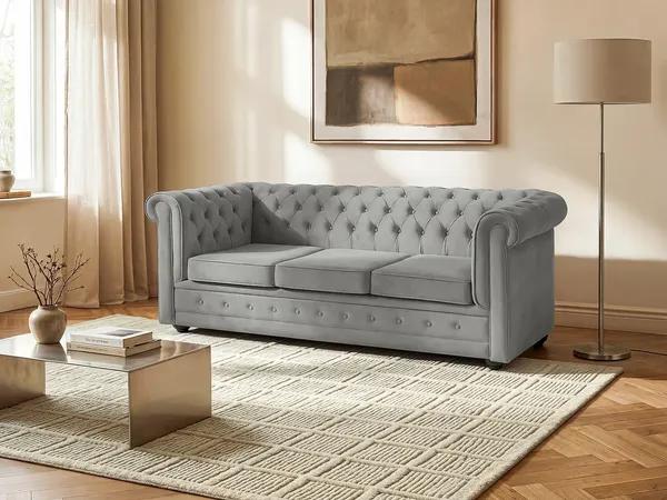 Vente-unique - CHESTERFIELD Sofa Samt Grau - B 89 cm x H 85 cm x L 204 cm
