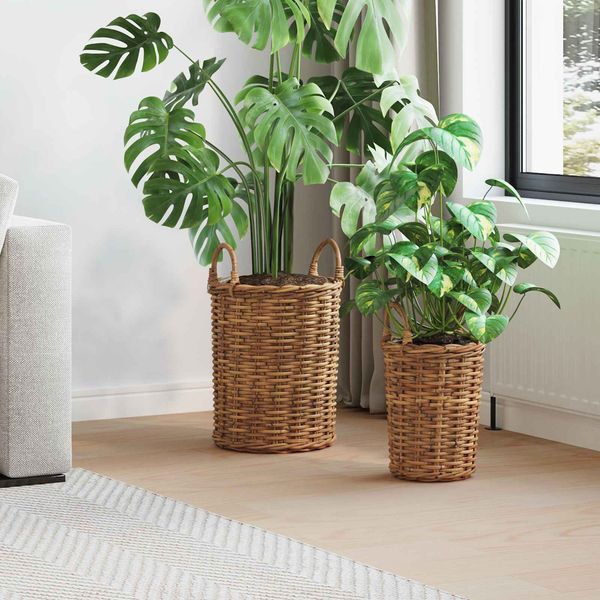 vidaXL Blumentopfkorb mit Speicher 2 Stk. Naturbraun Kubu Rattan 42020958