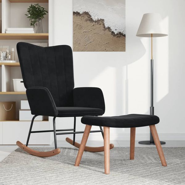 Schaukelstuhl mit Hocker Samt Schwarz [327760]