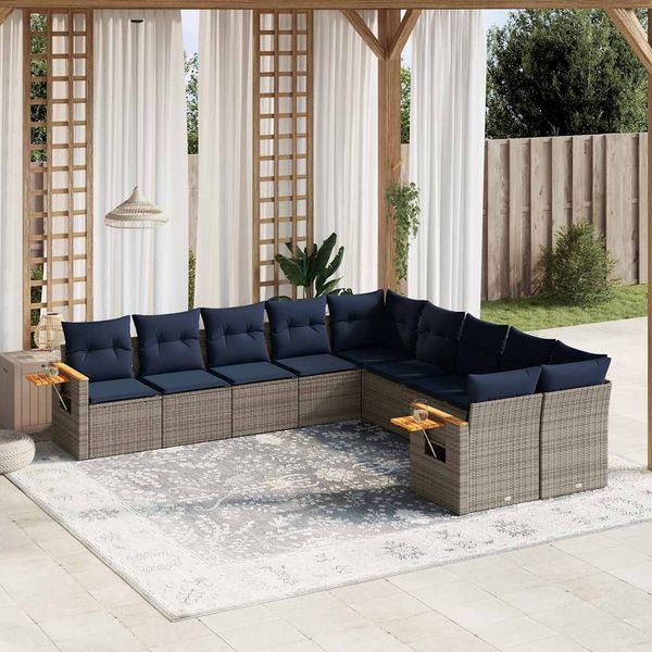vidaXL 10-tlg. Garten-Sofagarnitur mit Kissen Grau Poly Rattan 3227195