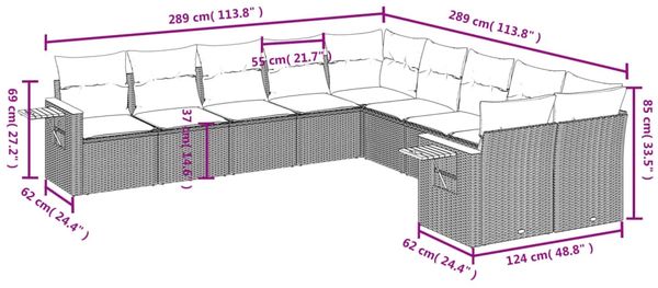 vidaXL 10-tlg. Garten-Sofagarnitur mit Kissen Grau Poly Rattan 3227195 Bild 8