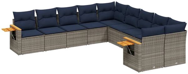 vidaXL 10-tlg. Garten-Sofagarnitur mit Kissen Grau Poly Rattan 3227195 Bild 2