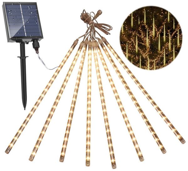 Rosnek LED-Lichterkette Meteorschauer Lichterkette Außen Solarbetrieben LED Meteorschauer IP65, 8 30cm-Röhren Weihnachtsbeleuchtung Deko Garten Traufe Balkon Warmweiß